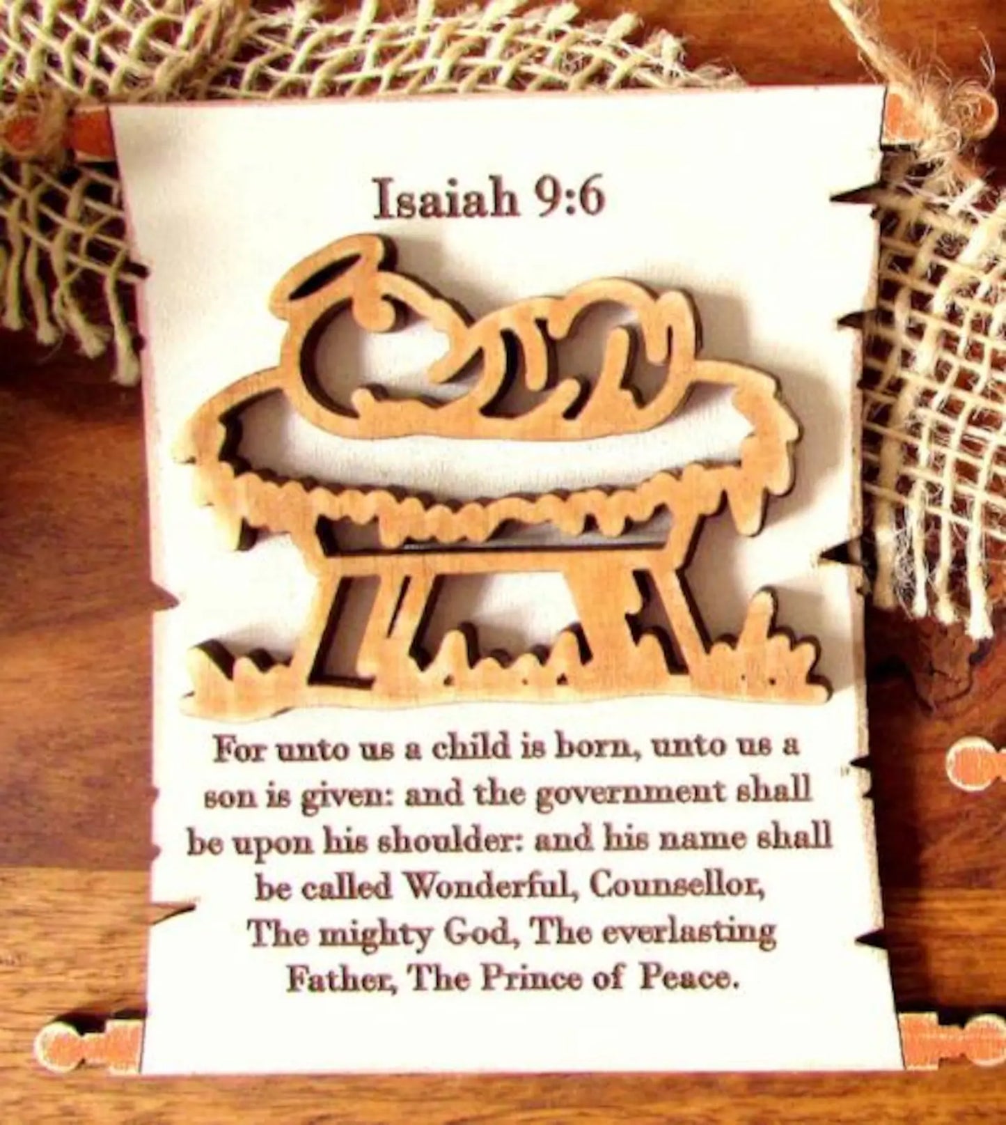 Nativity Scripture Scroll Ornament Set, Bible Verse Christmas Decor, Wood Nativity Scene Ornaments, Christian Holiday Gift, Set of 8